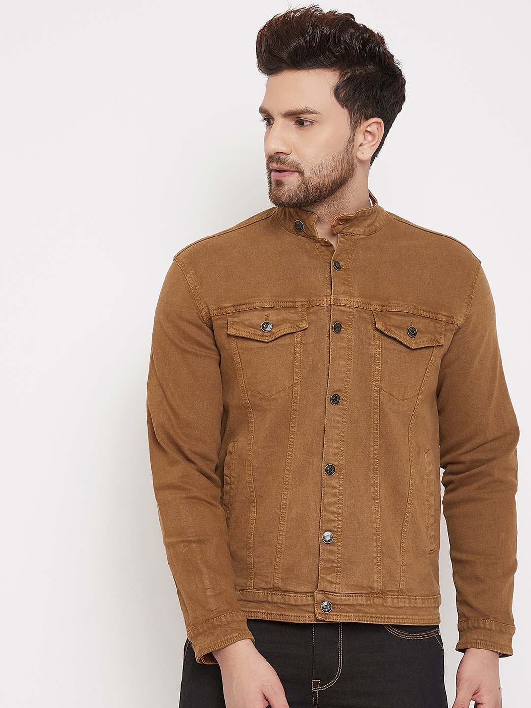 Canary London Men Mustard Brown Solid Denim Jacket
