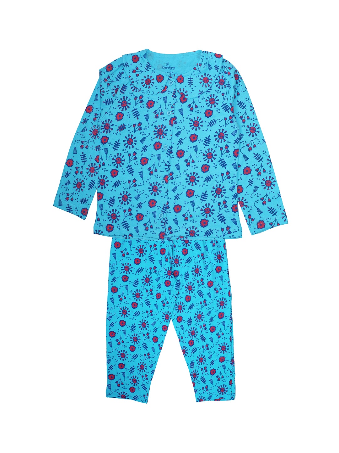 

KiddoPanti Girls Blue & Red Printed Night suit