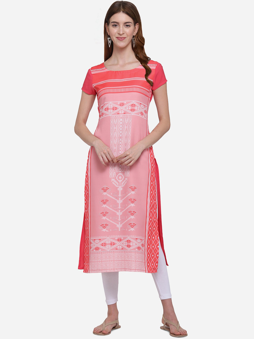 

Kvsfab Women Pink Printed Straight Kurta