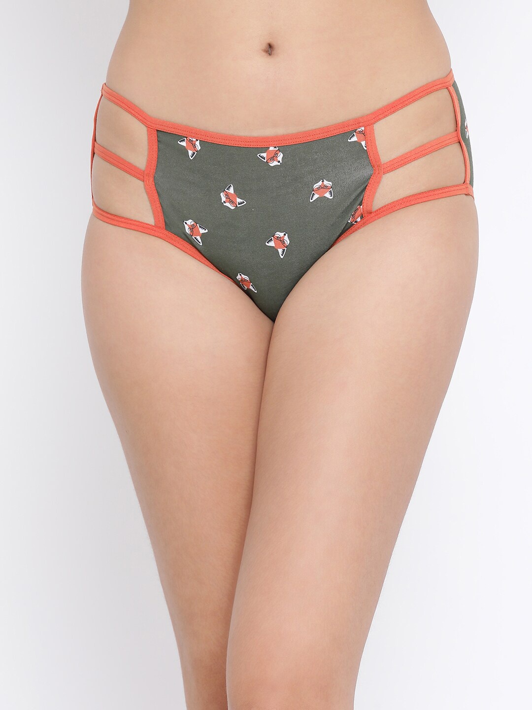 

Clovia Women Green & Orange Printed Hipster Briefs PN3236K17