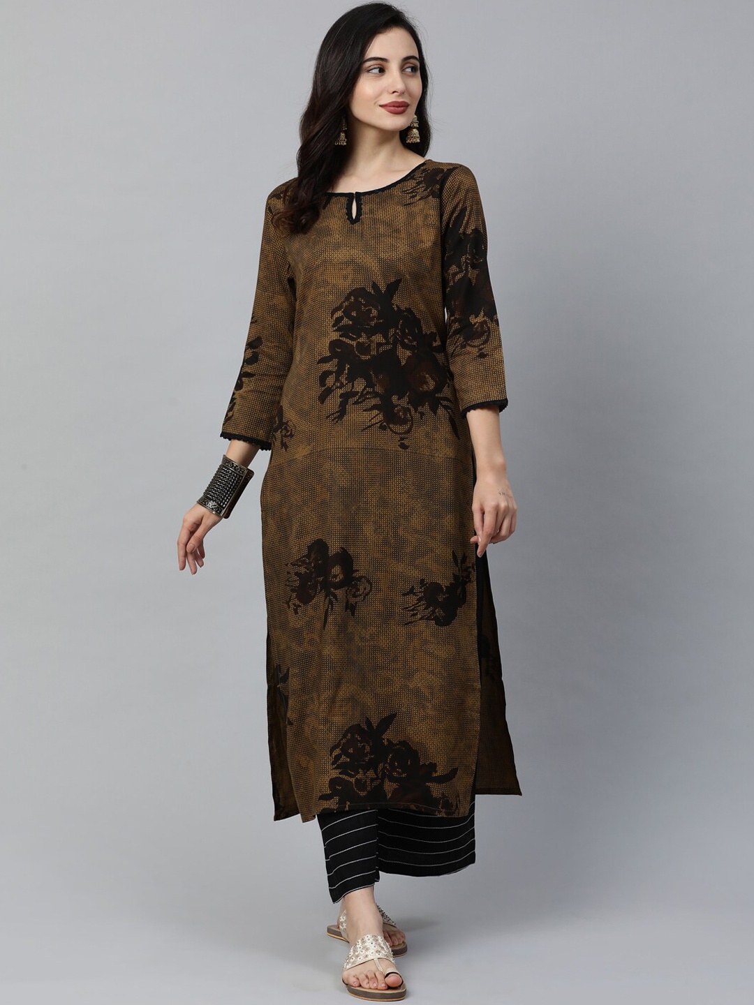 

Indo Era Women Brown Printed Straight Kurta
