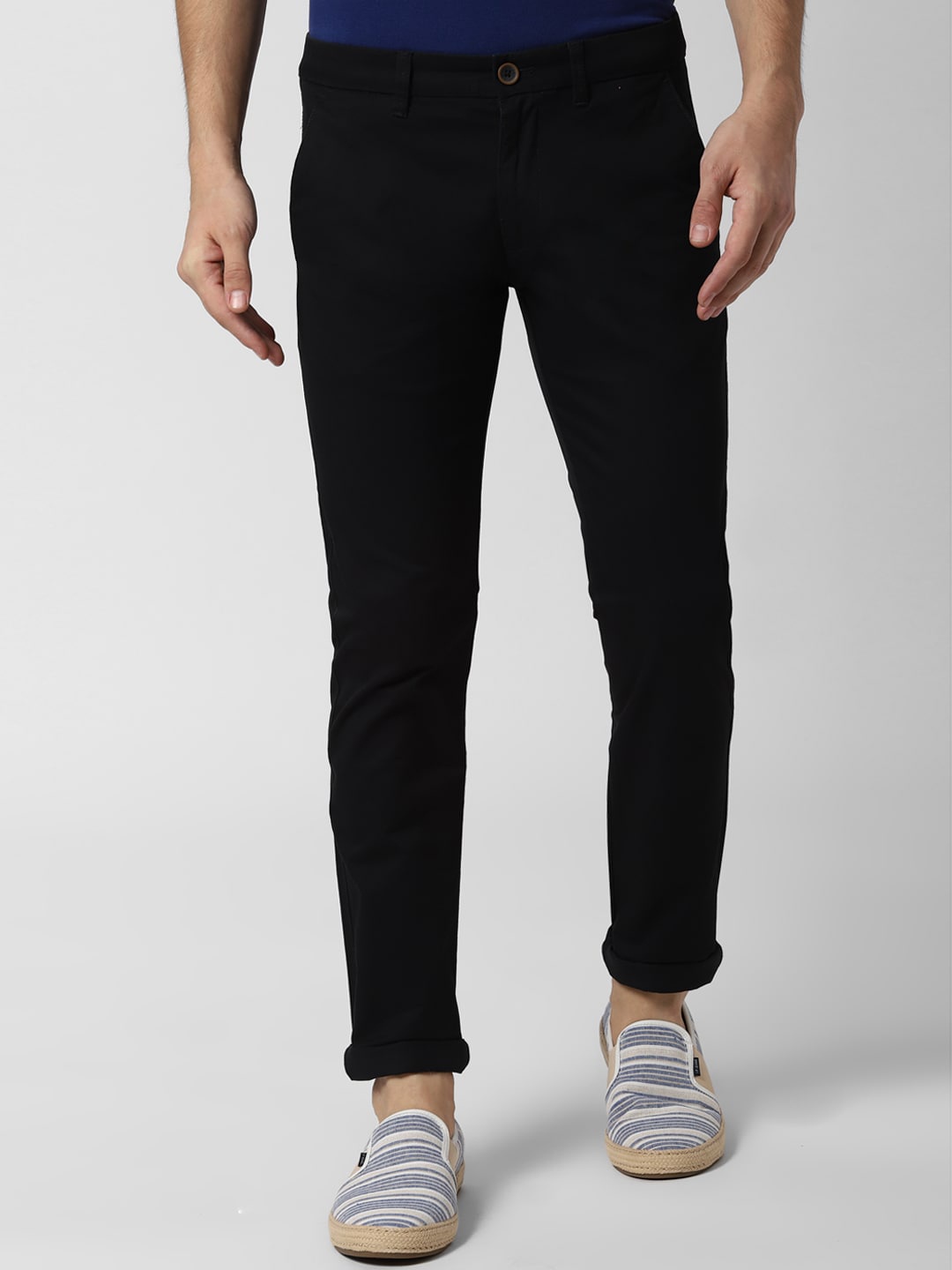 Peter England Casuals Men Black Skinny Fit Solid Regular Trousers
