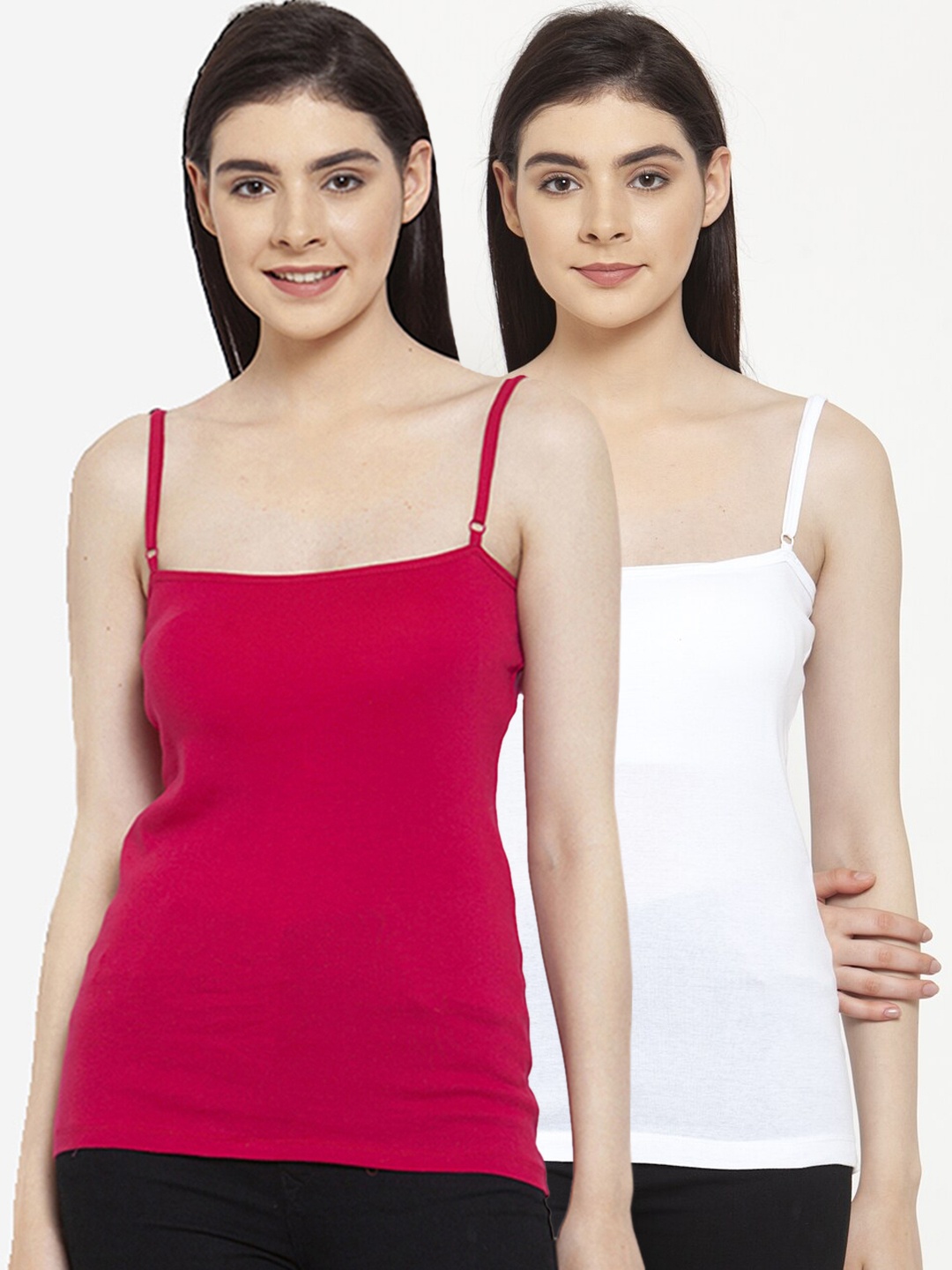 

Friskers Women Pack Of 2 Solid Camisoles E-02-07, White