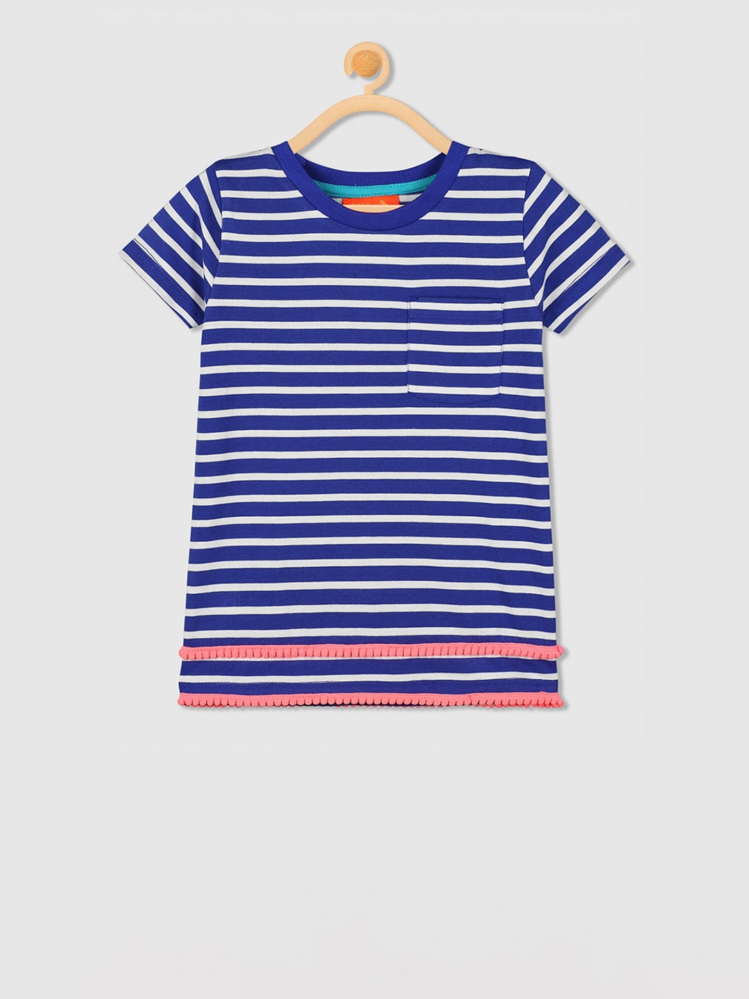 Cherry Crumble Girls Blue & White Striped Lacework Top