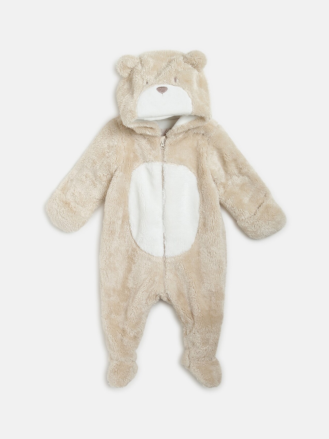 

Chicco Infant Beige & White Solid Hooded Sleepsuit