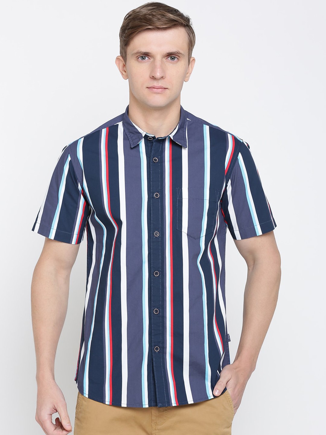 

Pepe Jeans Men Blue & White Regular Fit Striped Casual Shirt