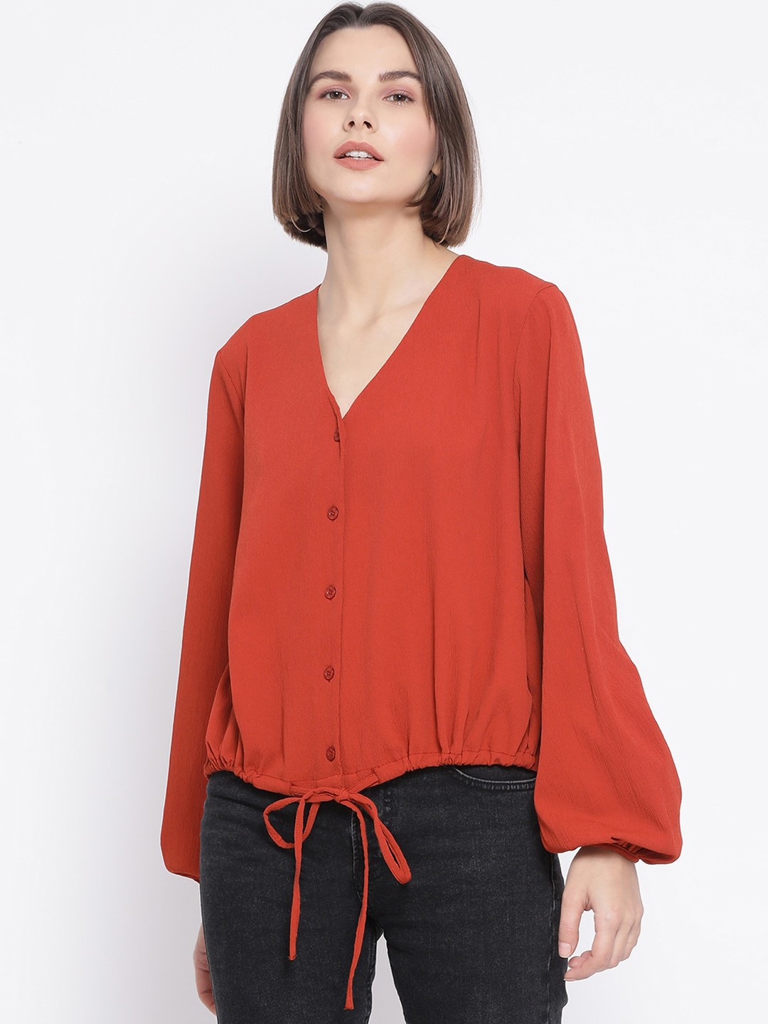 

Oxolloxo Women Red Solid Shirt Style Top