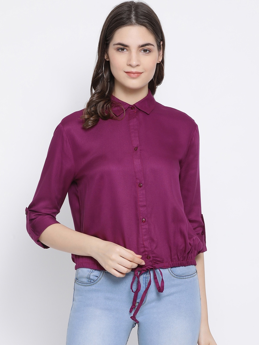 

Oxolloxo Women Purple Solid Casual Shirt