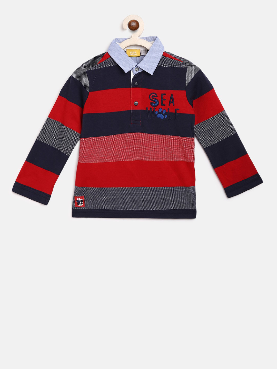

Chicco Boys Red Striped Polo Collar Pure Cotton T-shirt