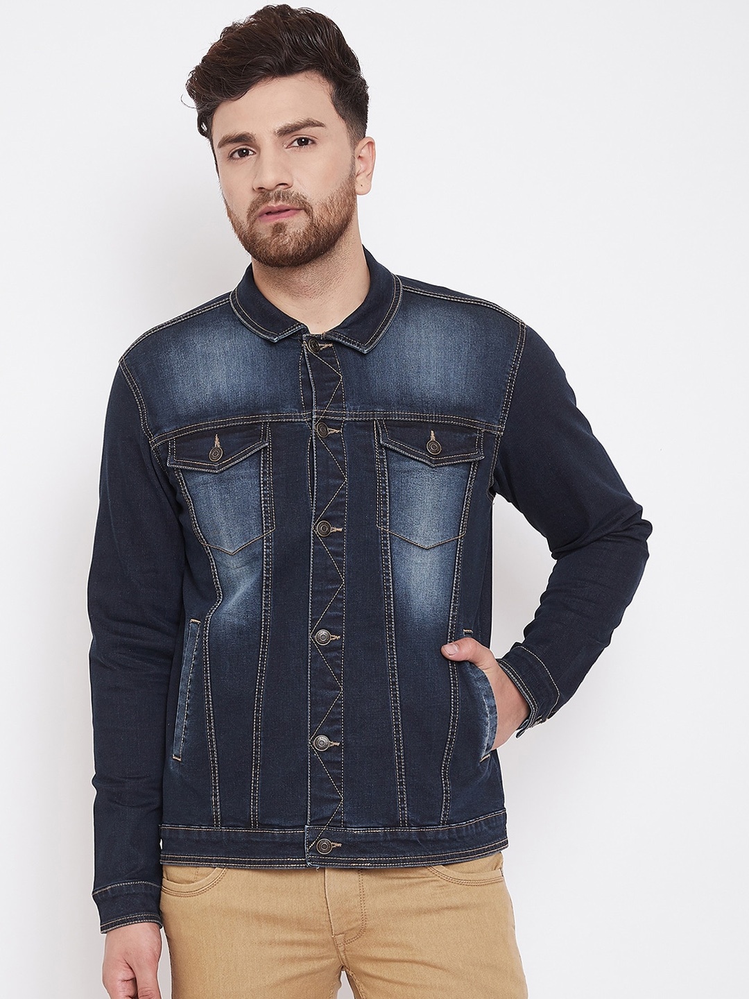 Canary London Men Navy Blue Solid Denim Jacket