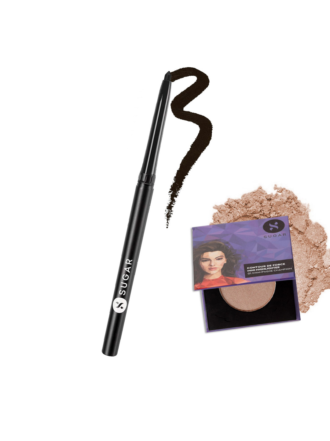 

SUGAR Cosmetics Set of 2 Intense Kajal & Mini Highlighter - 01 Champagne Champion, Multi