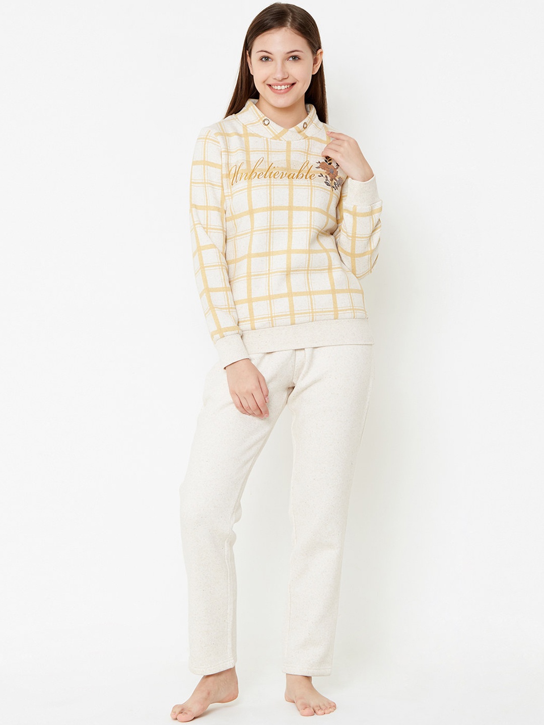

Sweet Dreams Women Beige & Off-White Checked Night suit