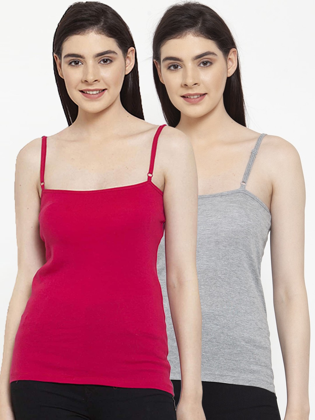 

Friskers Women Pack Of 2 Solid Camisoles E-04-07, Grey melange