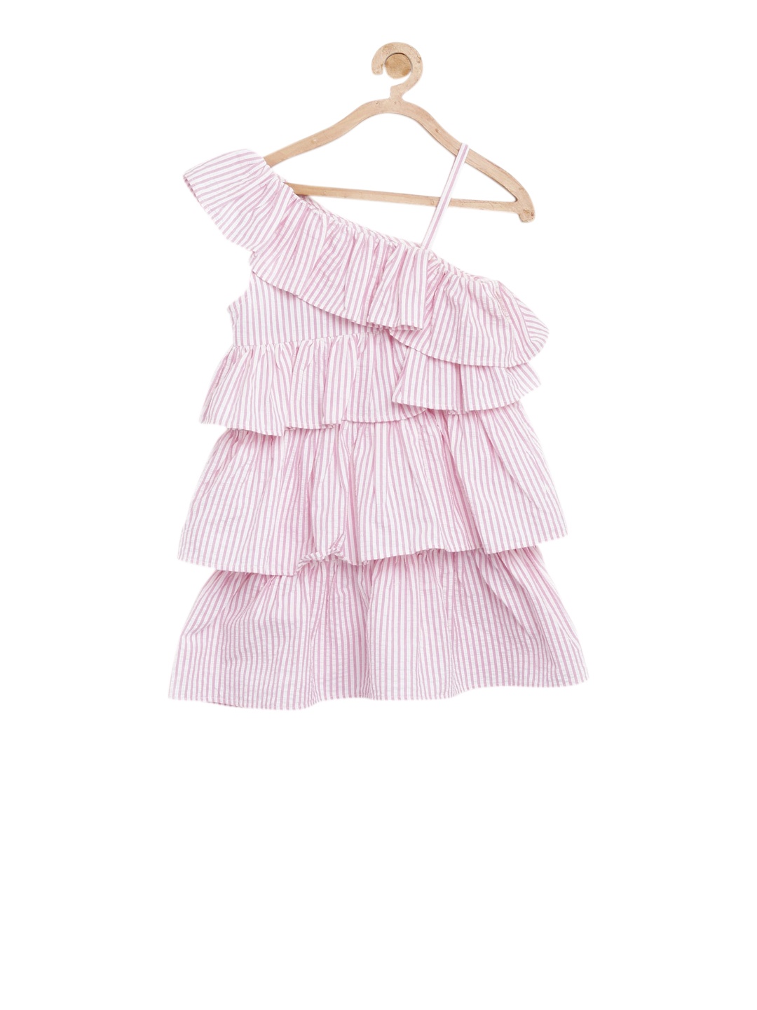

KIDKLO Girls Pink & White Striped A-Line Dress