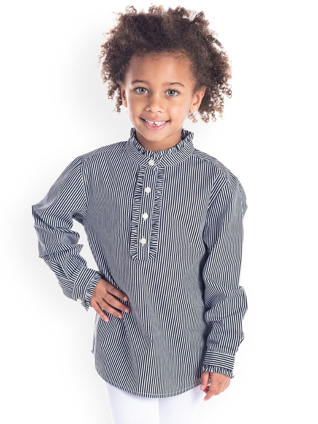 Cherry Crumble Girls Black & White Striped Shirt Style Top