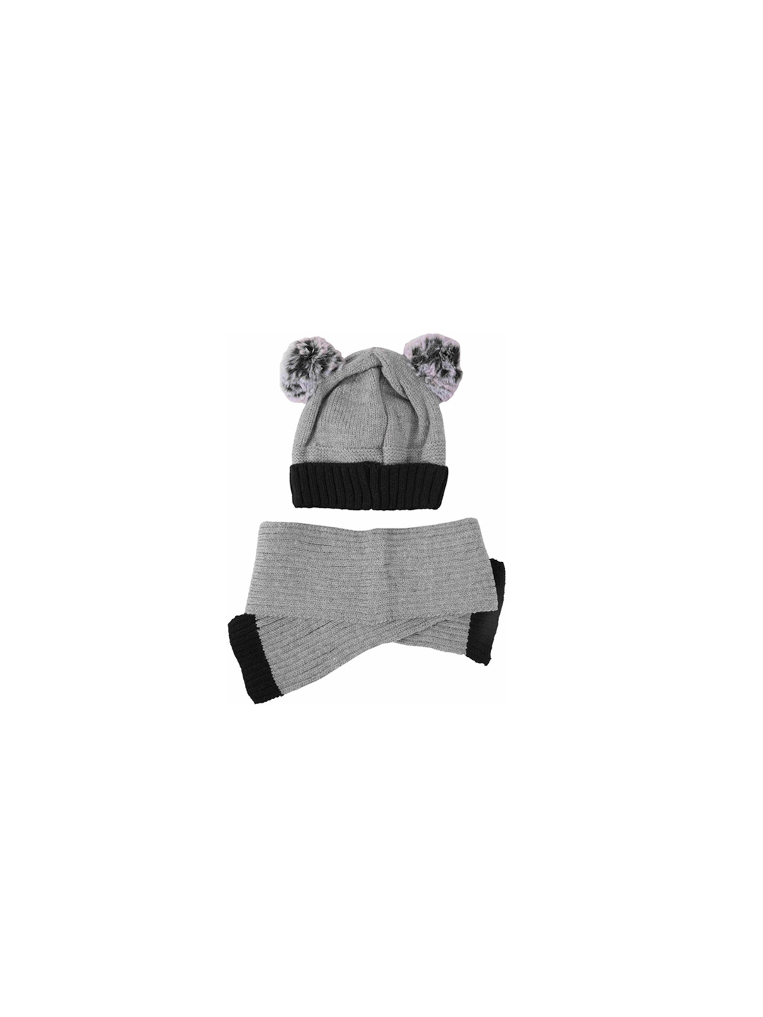 

Yellow Bee Boys Grey & Black Colourblocked Beanie with Scarf