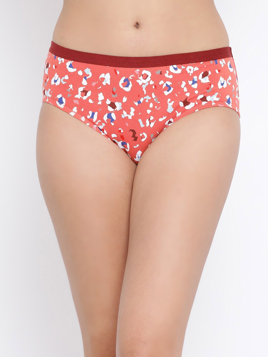 

Clovia Women Peach & Maroon Printed Hipster Briefs PN3329K16XL