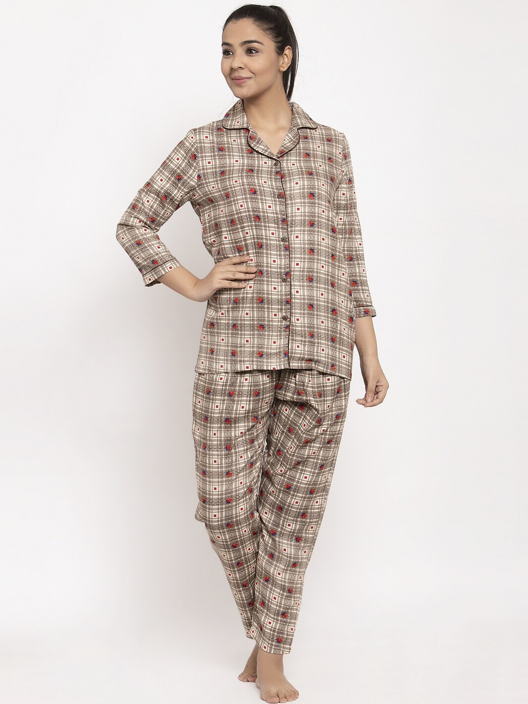 

Aujjessa Women Brown Checked Night suit