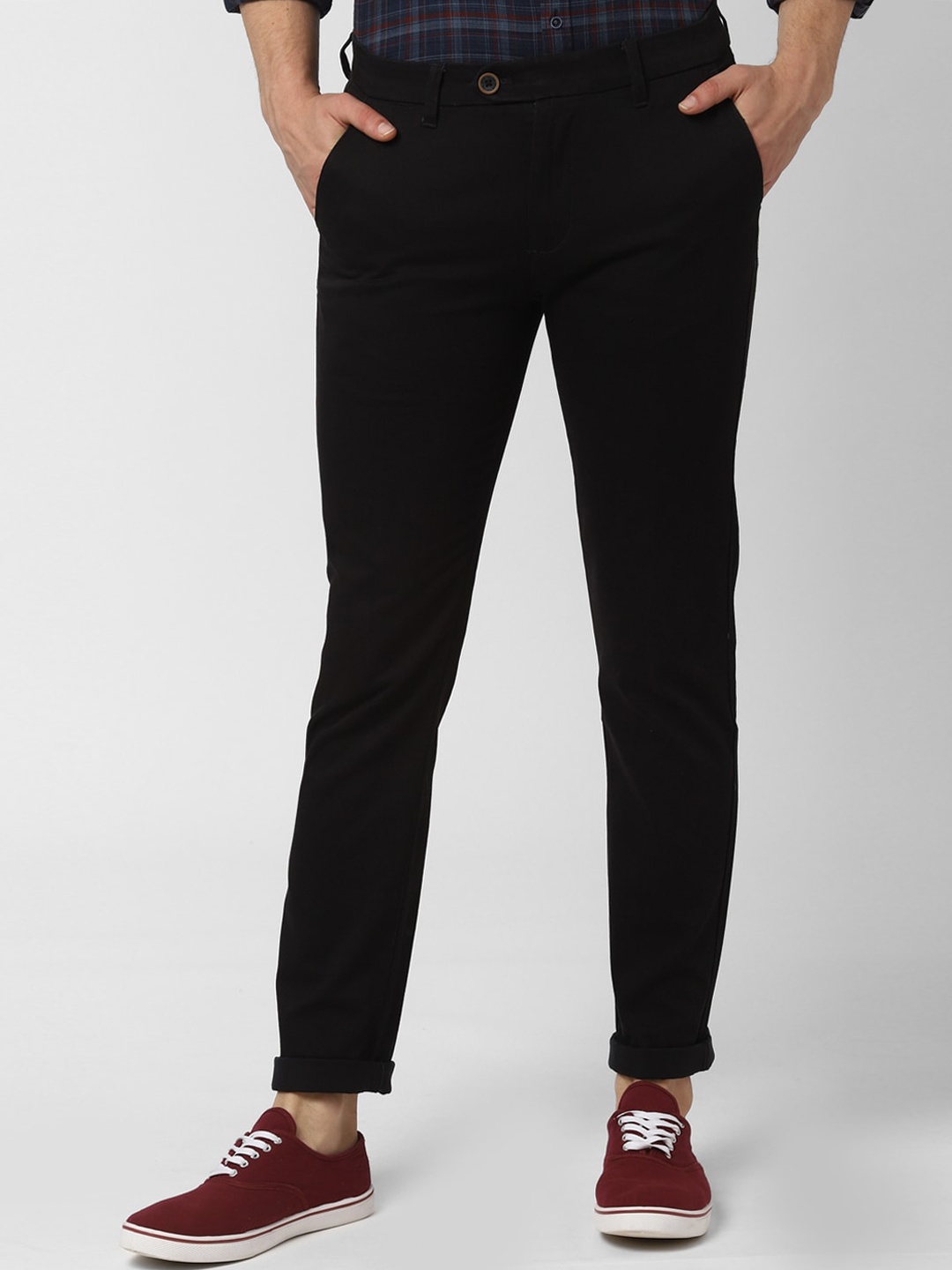 

Peter England Casuals Men Black Slim Fit Solid Regular Trousers