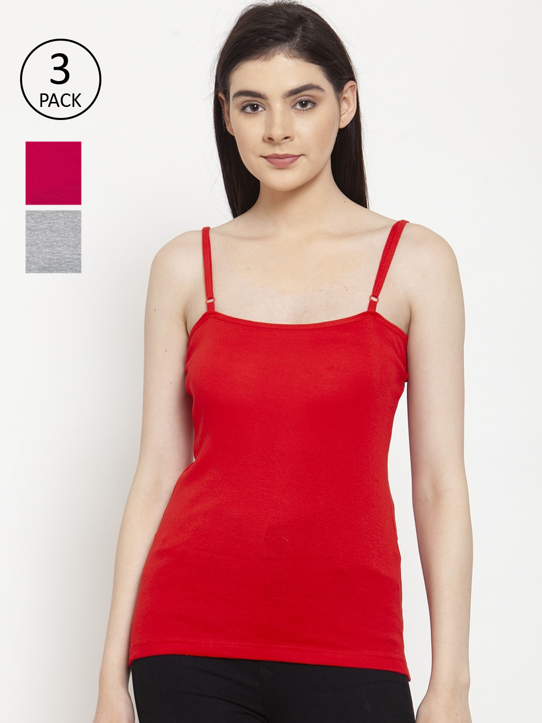 

Friskers Women Pack Of 3 Solid Camisoles E-03-04-07, Red