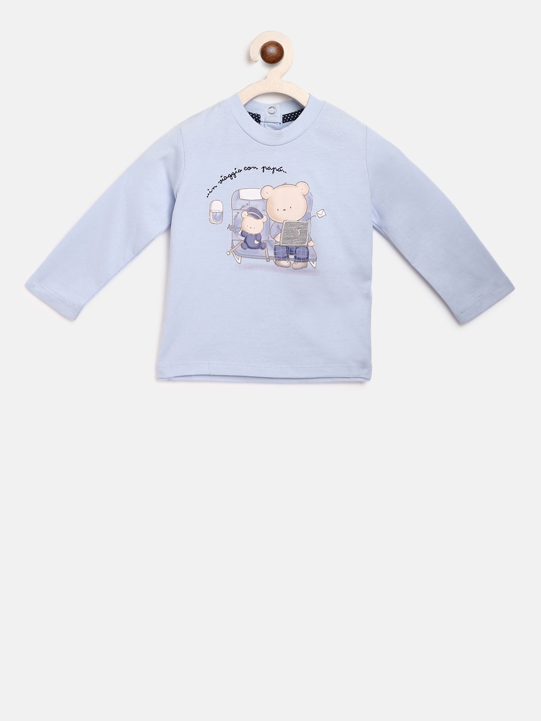 Chicco Boys Blue & Off White Printed Round Neck T-shirt