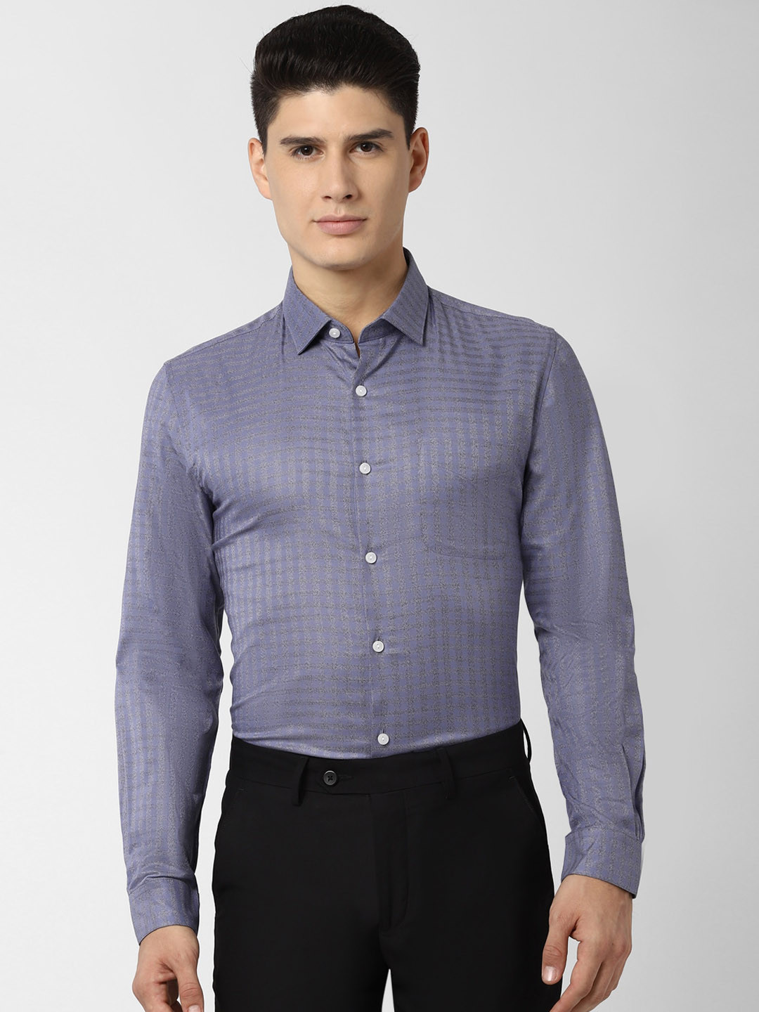 

Peter England Elite Men Blue & Grey Slim Fit Checked Formal Shirt