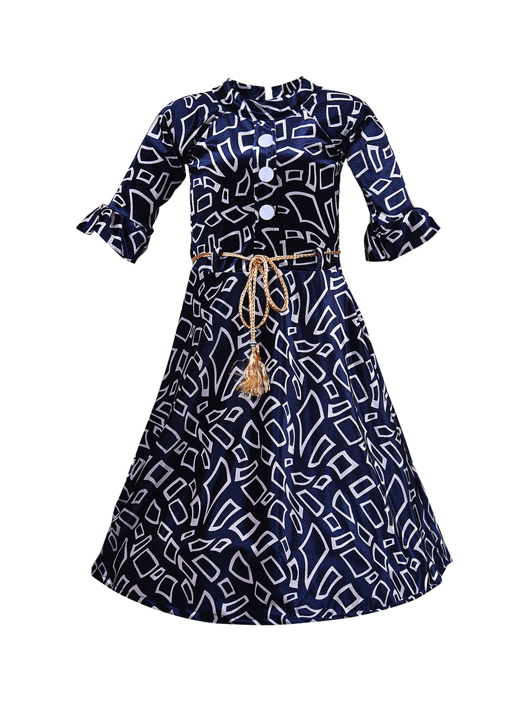 

Wish Karo Girls Navy Blue & Silver-Toned Printed A-Line Dress