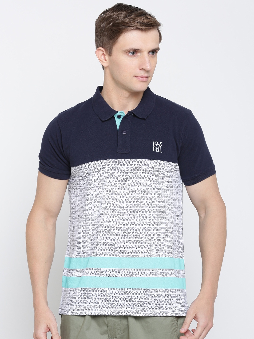 

Pepe Jeans Men Blue Colourblocked Polo Collar T-shirt
