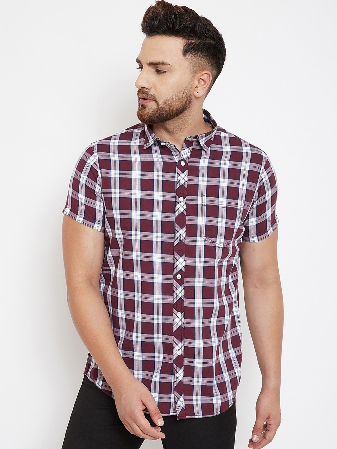 

Canary London Men Maroon & White Slim Fit Checked Casual Shirt
