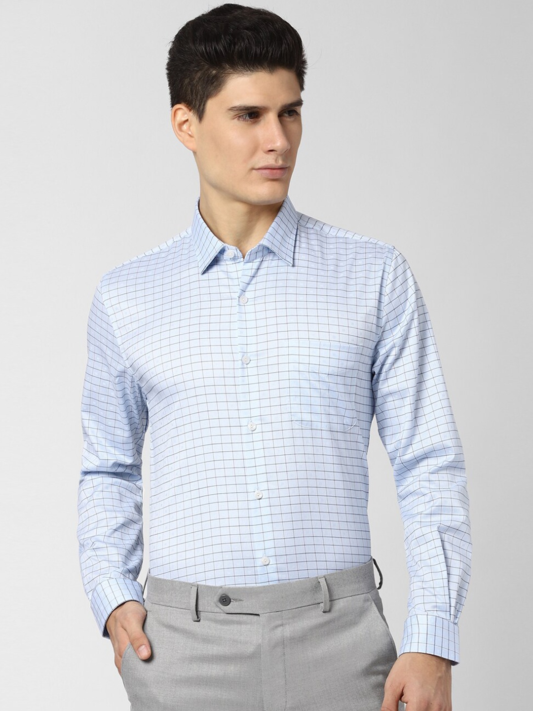

Peter England Elite Men Blue Slim Fit Checked Formal Shirt