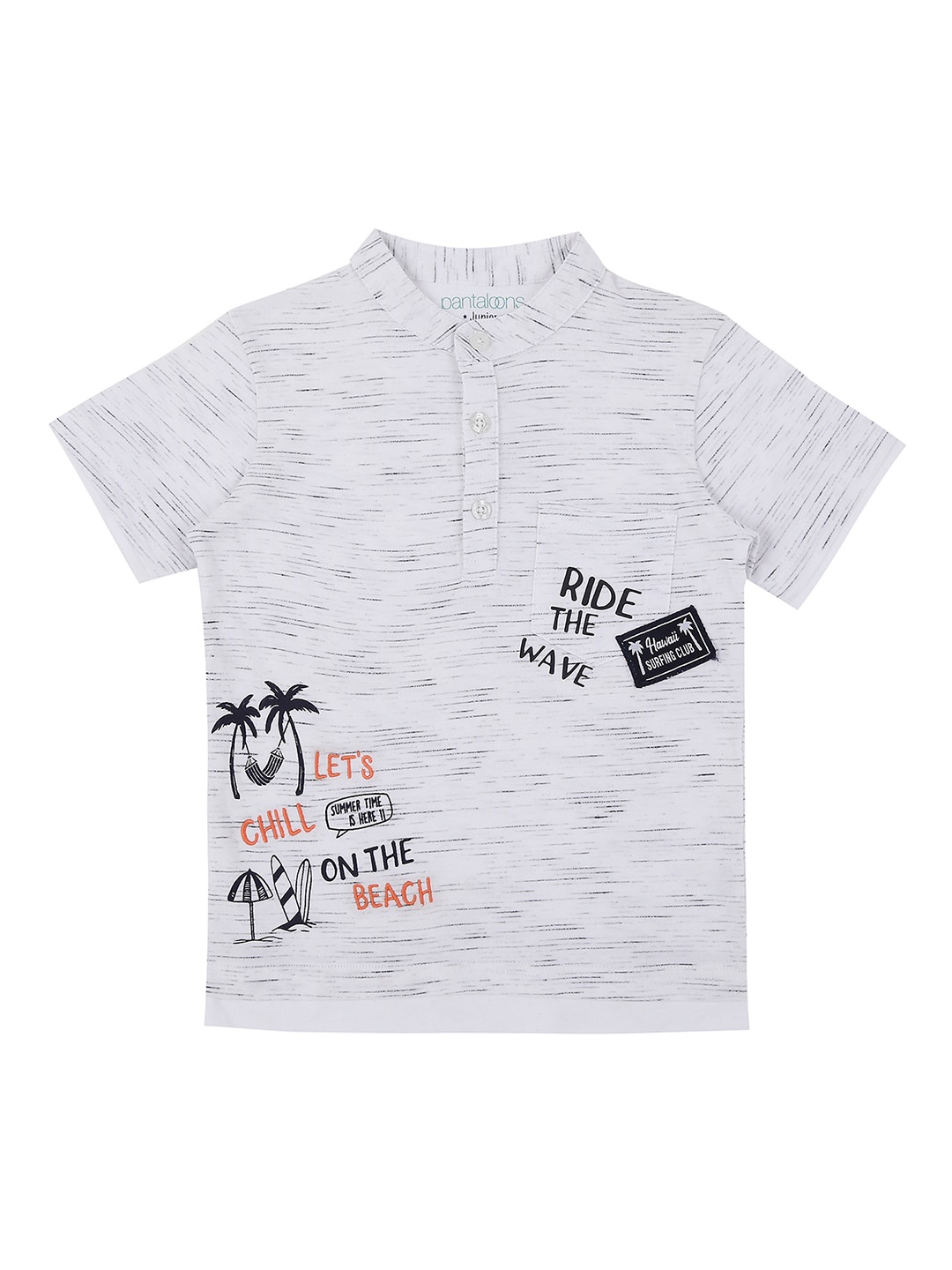 

Pantaloons Junior Boys White Printed Henley Neck T-shirt