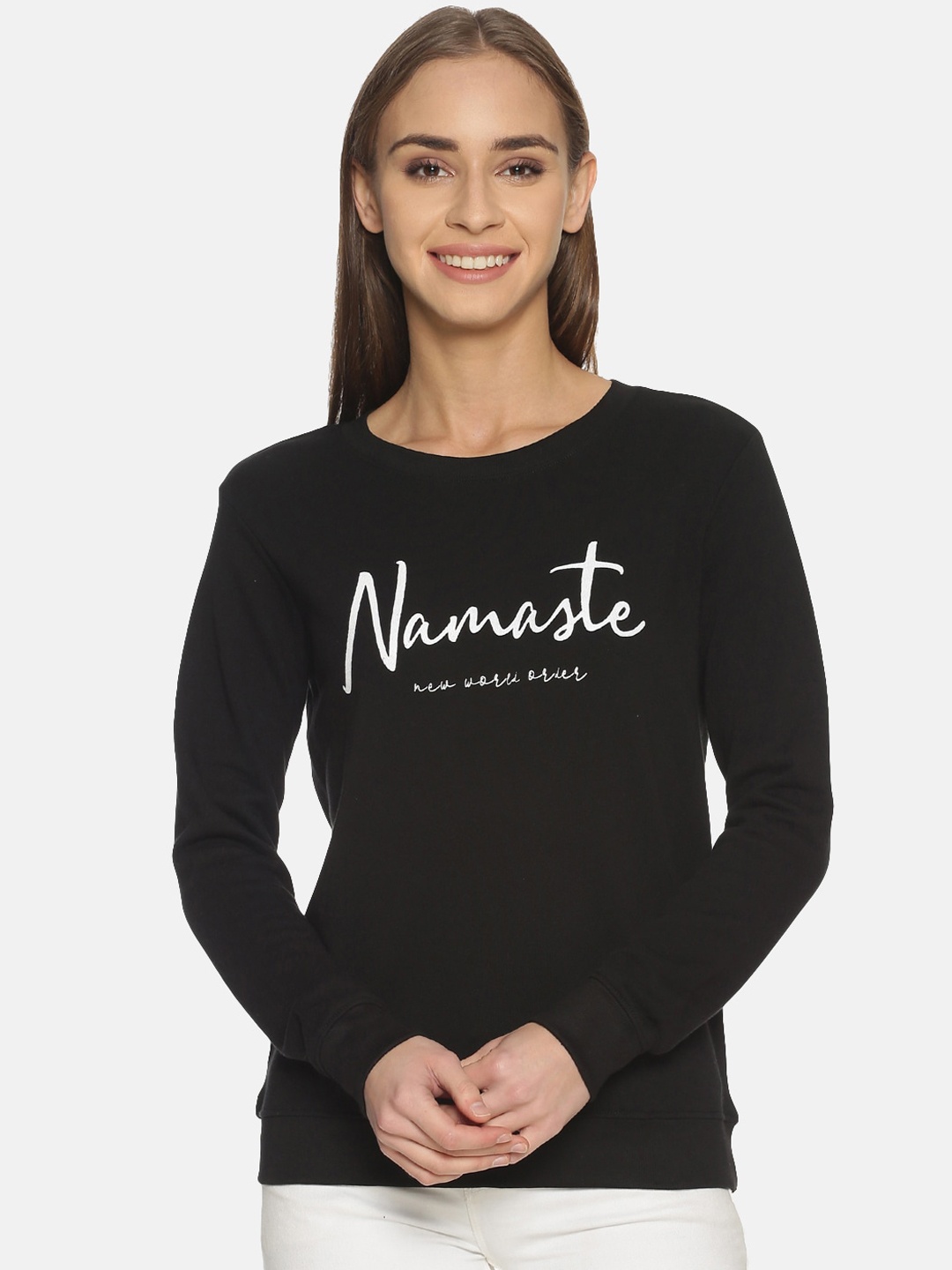 

Kryptic Women Black & White Printed Sweatshirt