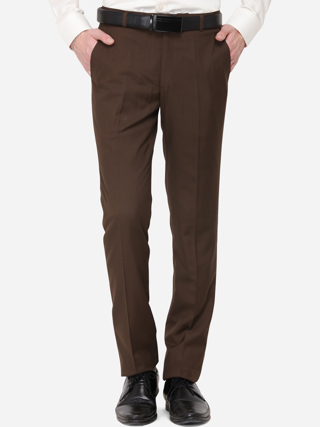 

Greenfibre Men Brown Slim Fit Solid Formal Trousers