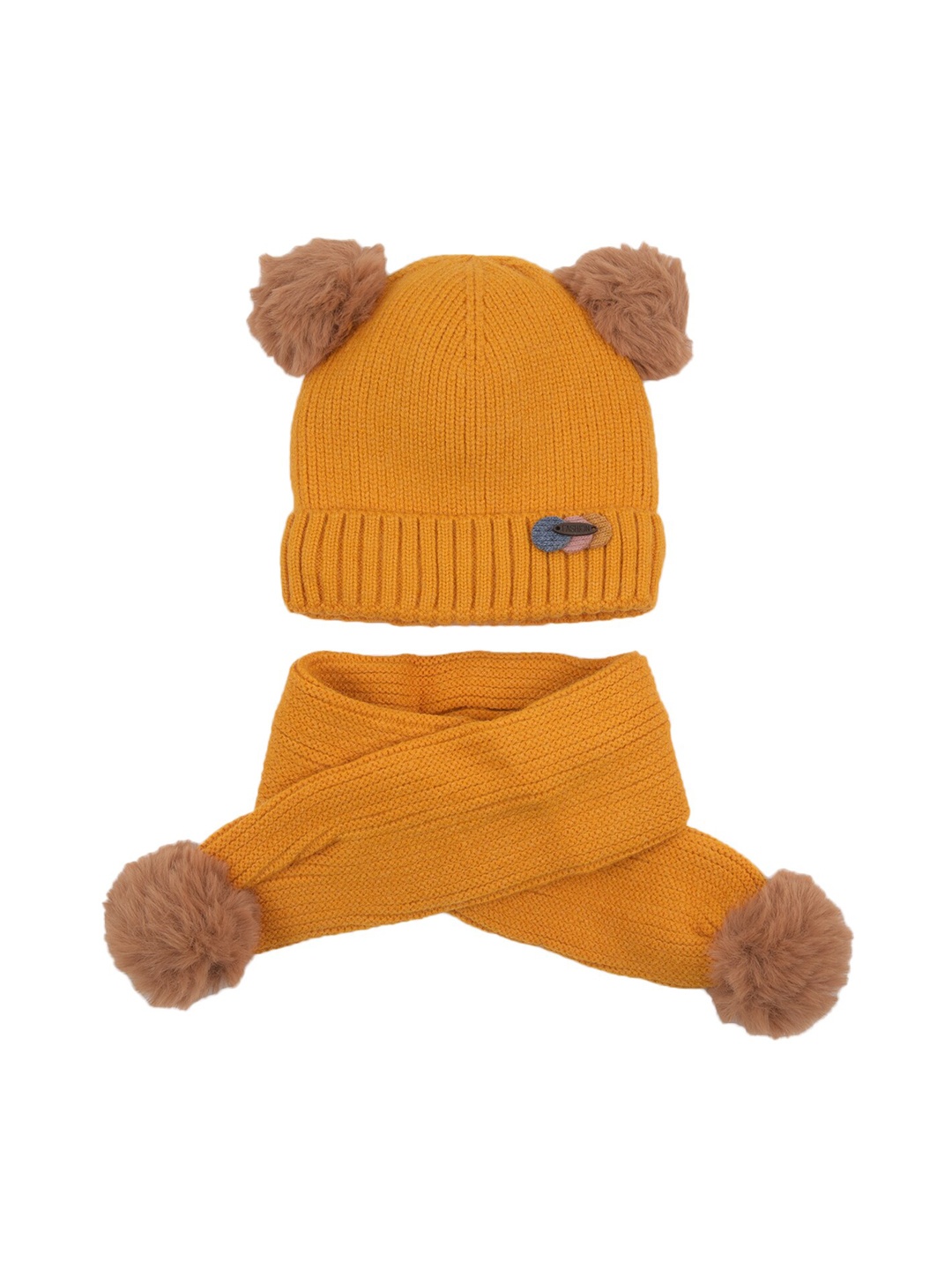 

Yellow Bee Girls Yellow Solid Beanie with Scarf