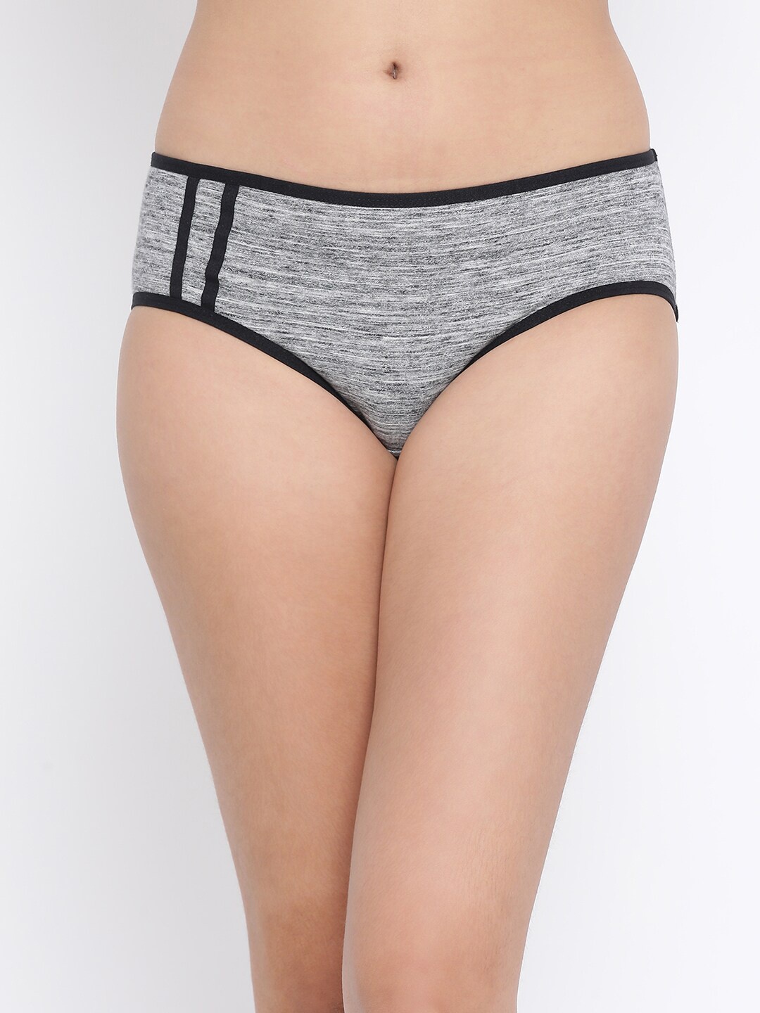 Clovia Women Grey-Melange & Black Solid Hipster Briefs PN2622Z01M