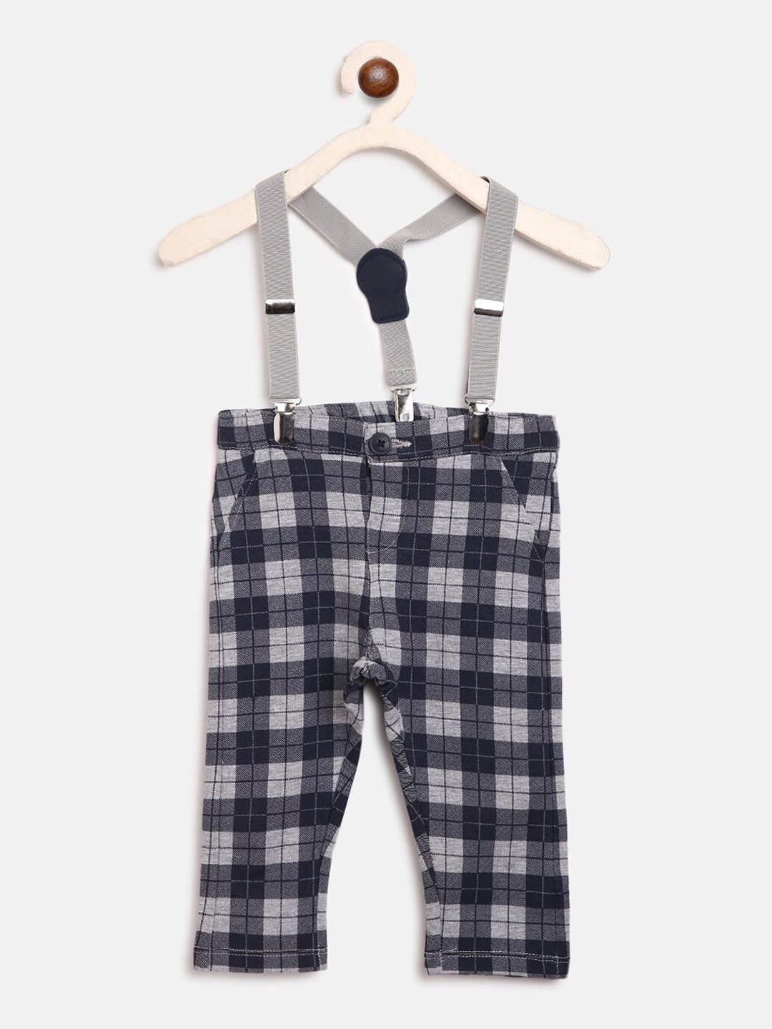 

Chicco Boys Navy Blue & Grey Regular Fit Checked Regular Trousers