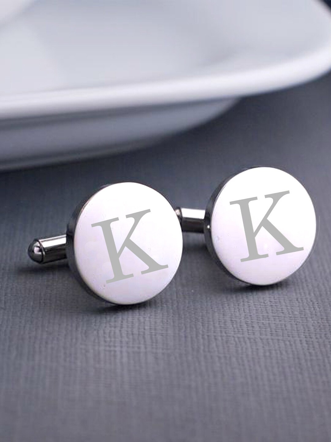 

Yellow Chimes Set of 2 Silver-Toned Embossed Round Cufflinks