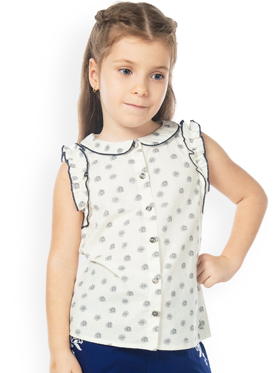 Cherry Crumble Girls White Printed Shirt Style Top
