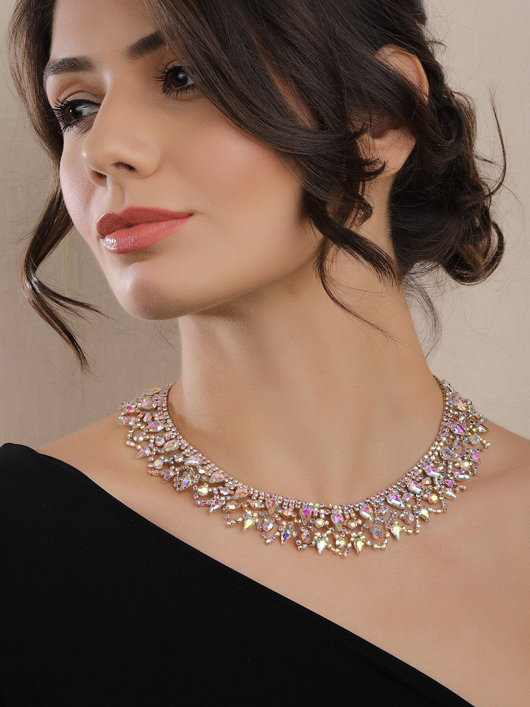 

Rubans Gold-Toned Alloy Handcrafted Rhinestone Necklace