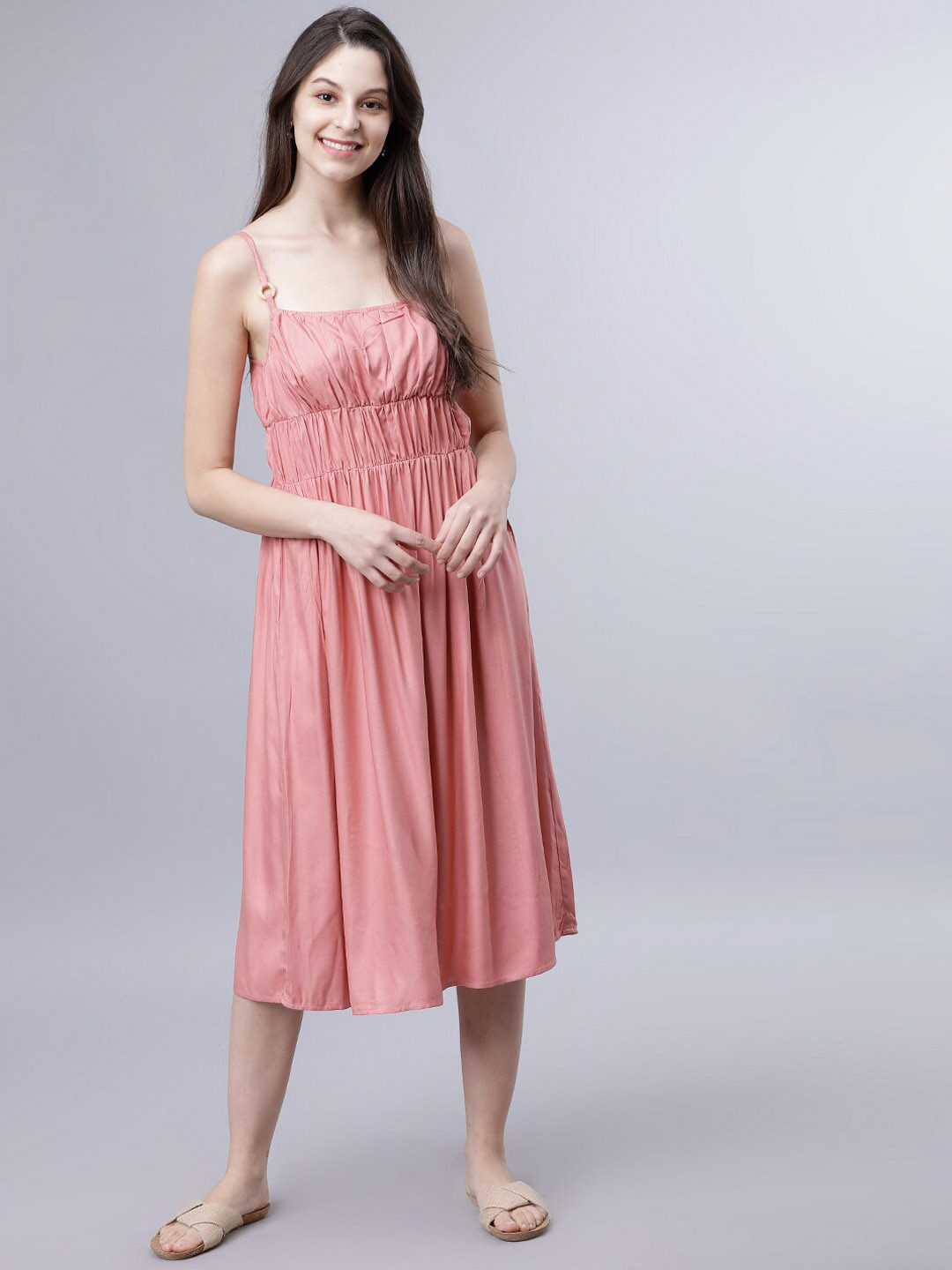 

Tokyo Talkies Women Pink Solid Fit and Flare Dress