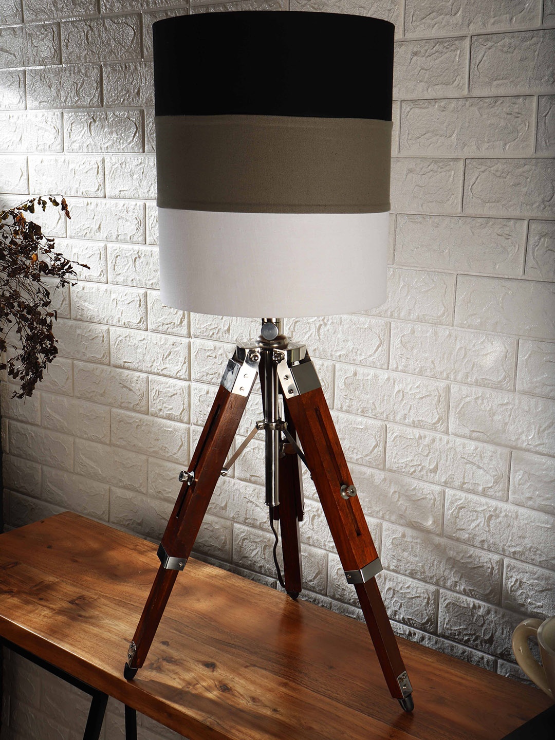 

Grated Ginger Black & Grey Colourblocked Contemporary Tripod Lamp