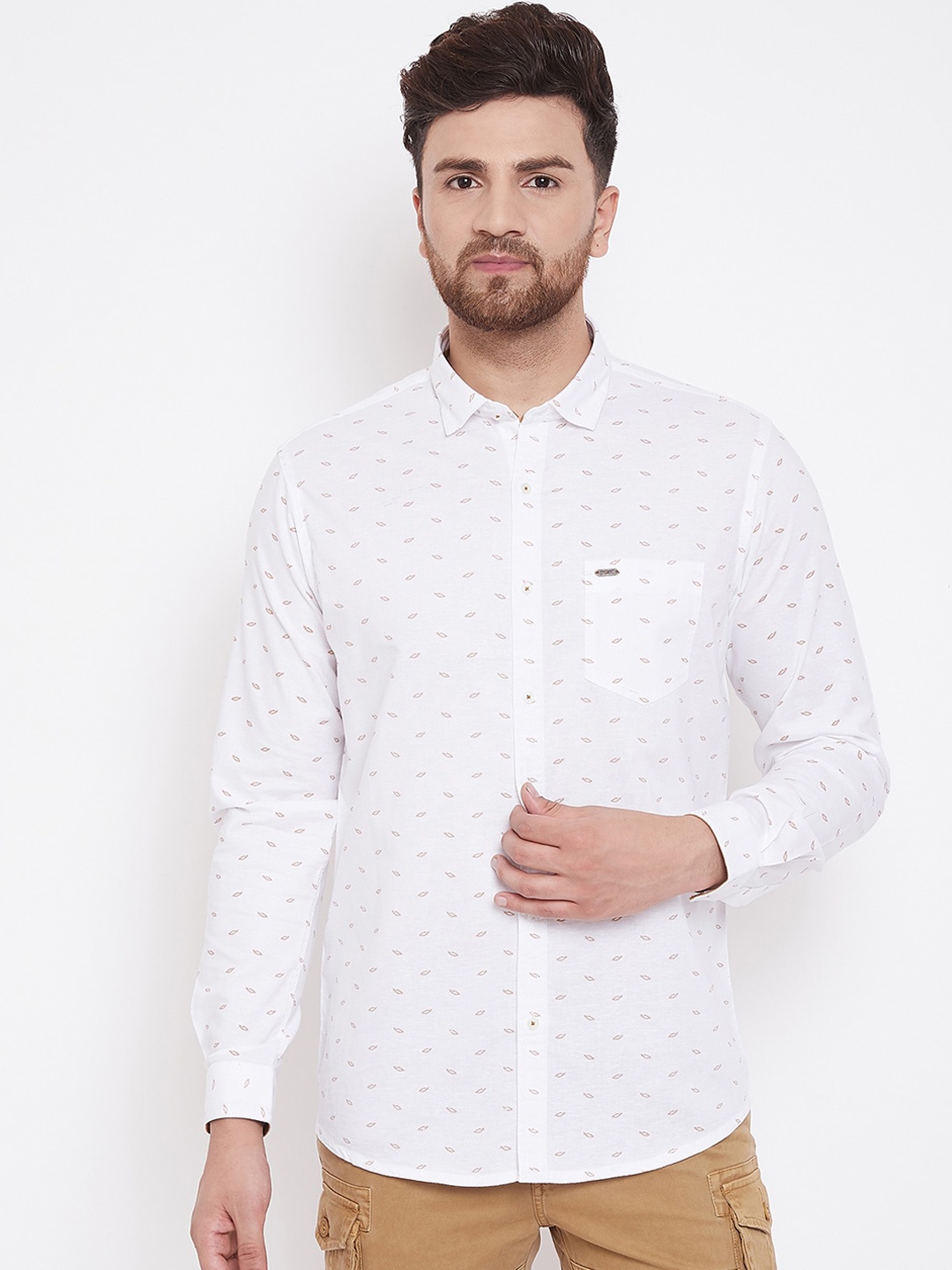 

Canary London Men White & Mustard Yellow Slim Fit Printed Casual Shirt