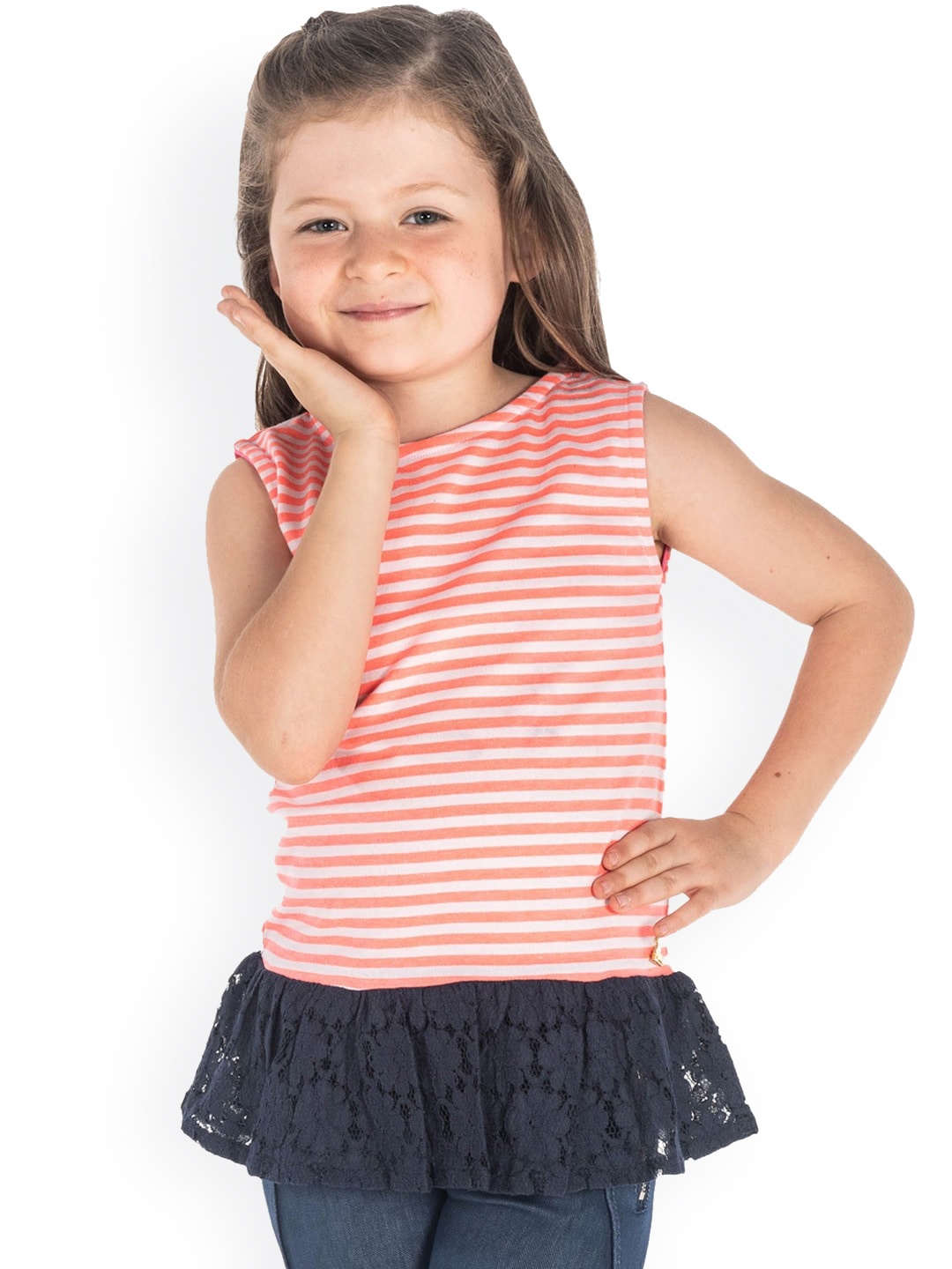 

Cherry Crumble Girls Red & White Striped Peplum Top