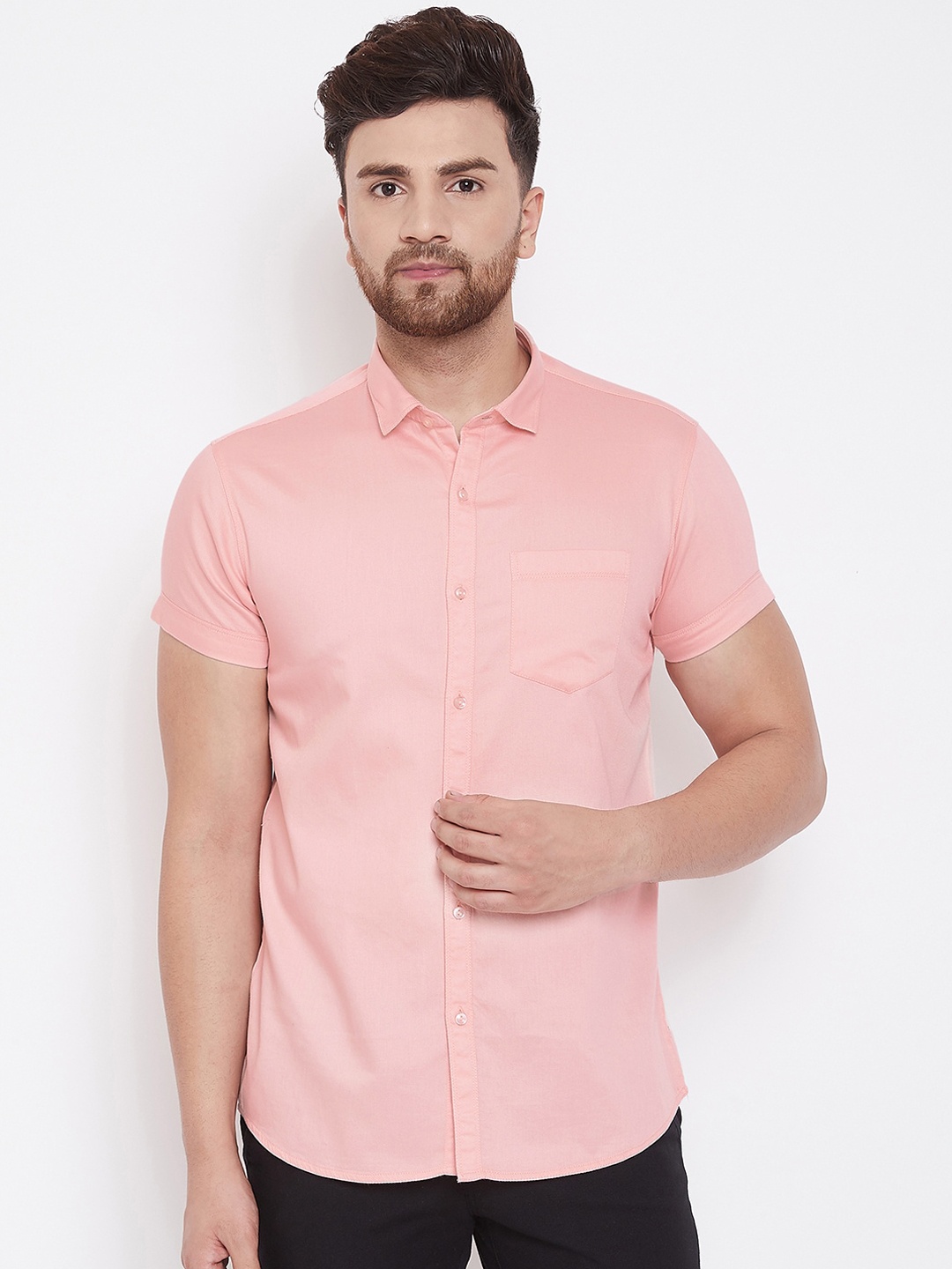 

Canary London Men Peach-Coloured Smart Slim Fit Solid Casual Shirt