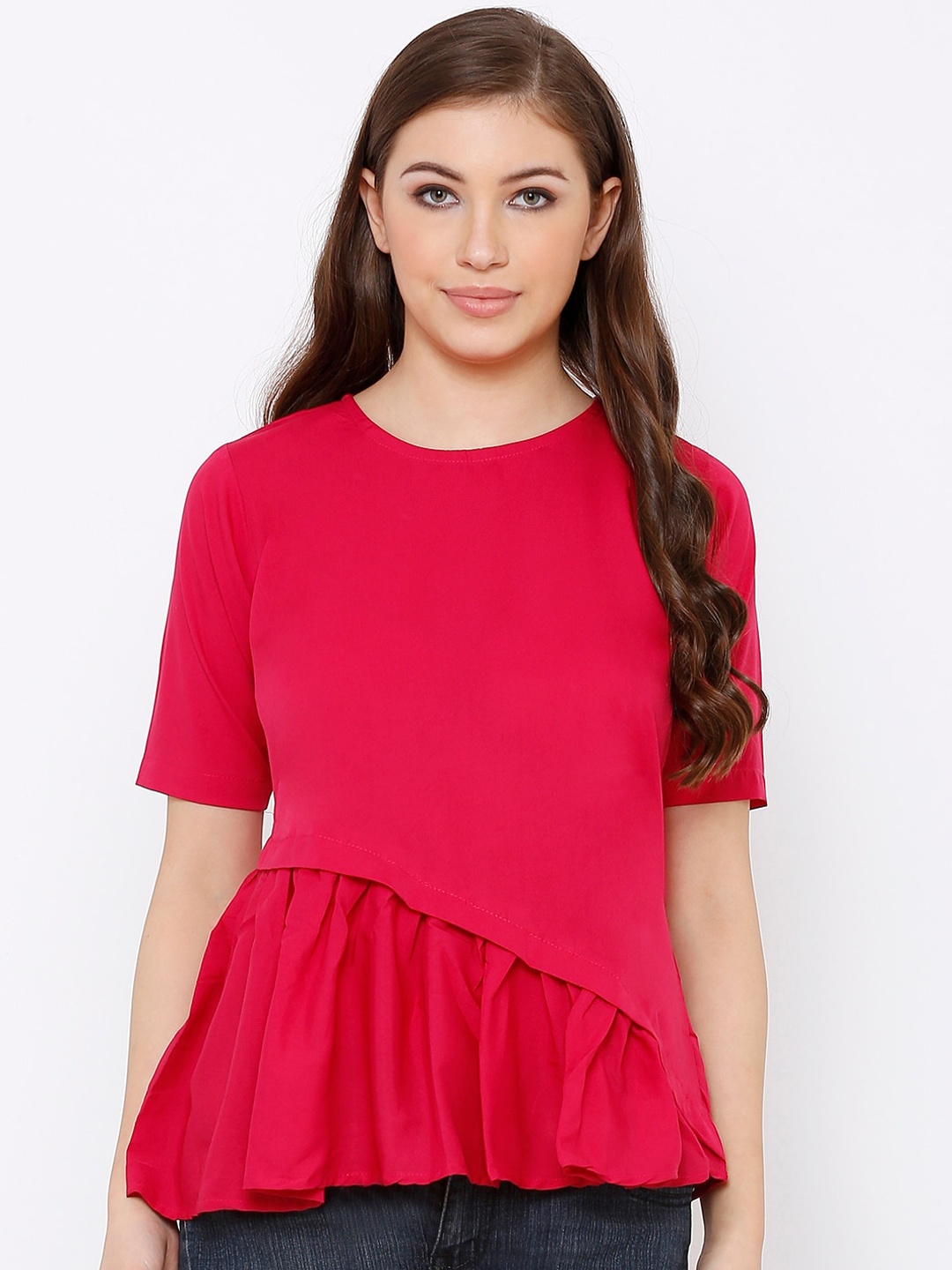 

SALWAR STUDIO Women Pink Solid Peplum Top