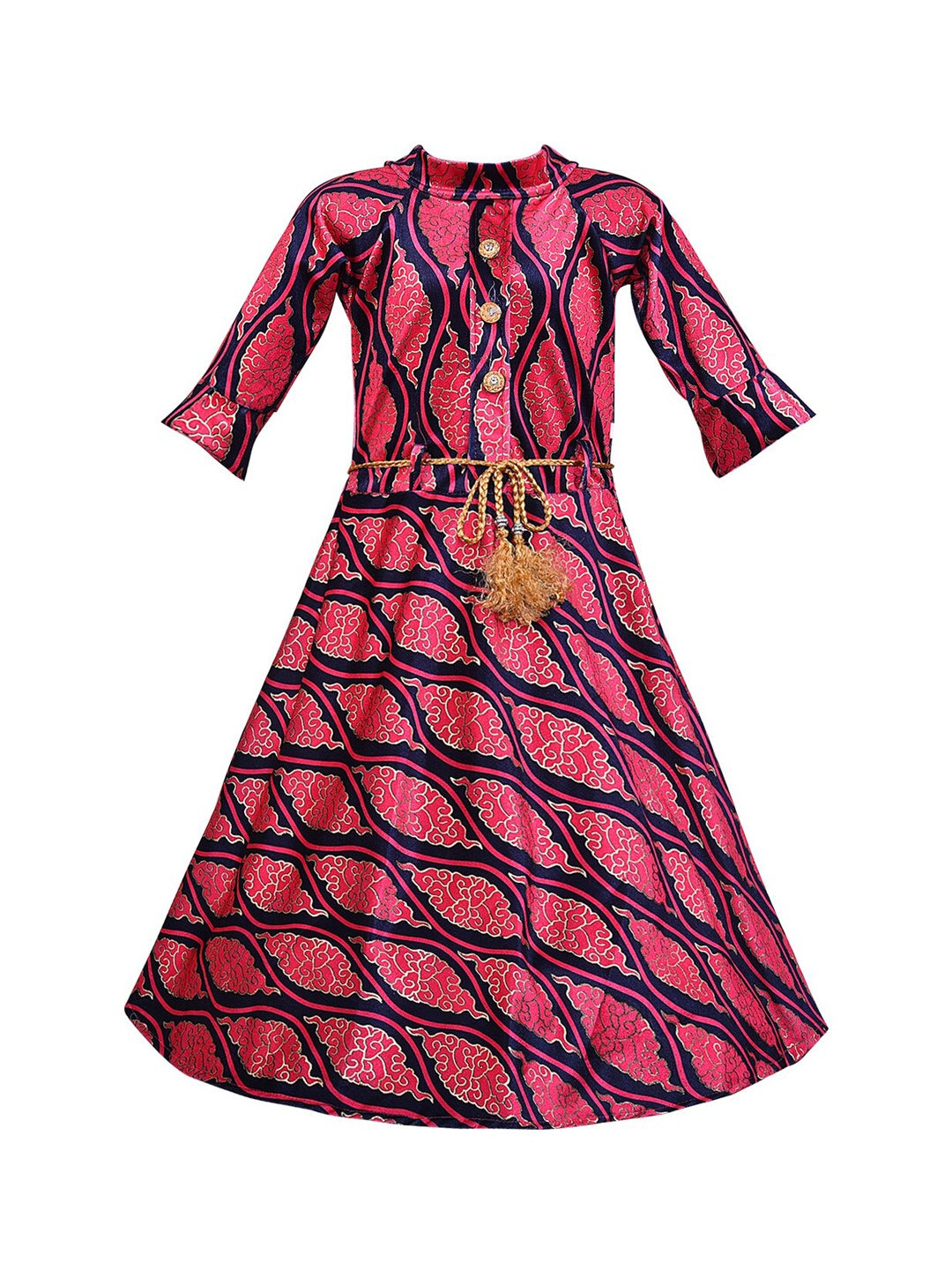 

Wish Karo Girls Pink & Blue Printed A-Line Dress