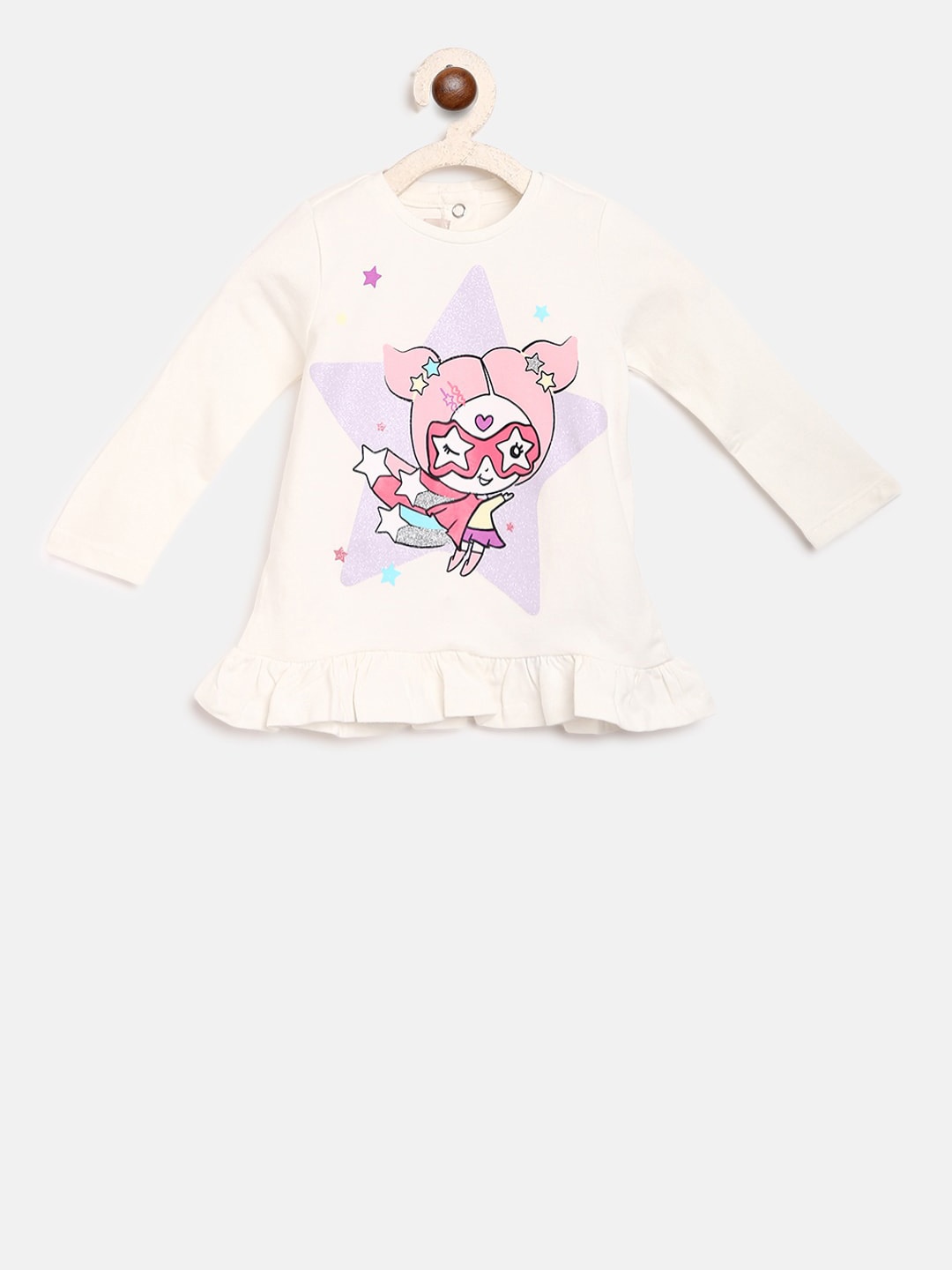 

Chicco Girls Off-White Printed Knitted A-Line Top