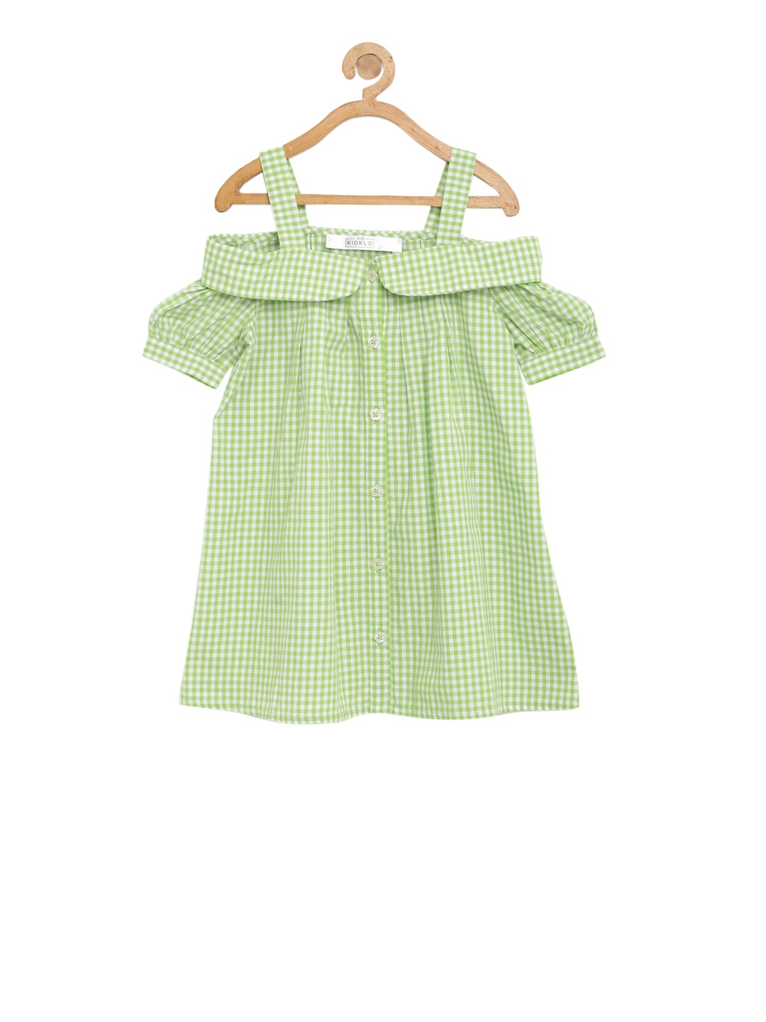 

KIDKLO Girls Green Checked Organic Cotton A-Line Dress