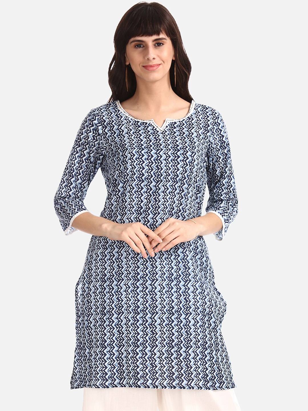 

Karigari Women Blue & White Printed Straight Kurta