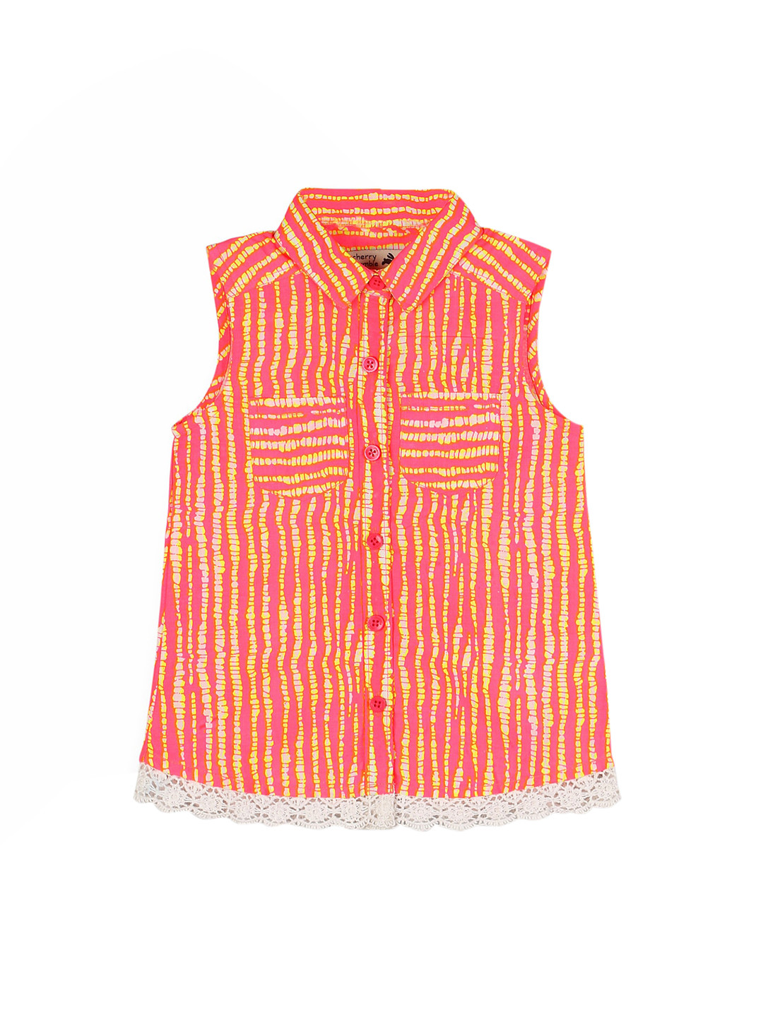 

Cherry Crumble Girls Orange Striped Shirt Style Top